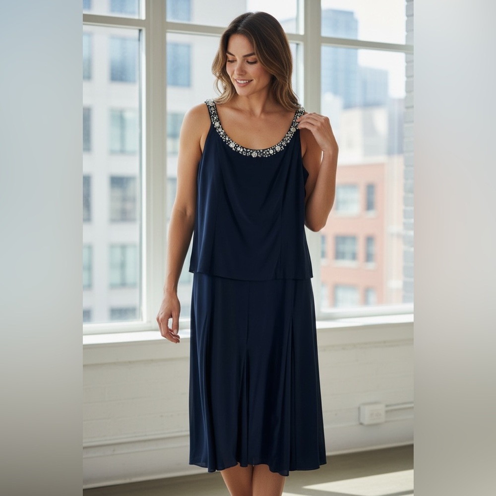 Alex Evenings Navy Embellished Gown